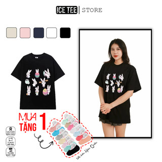 Áo Thun Nữ, Áo Phông Nam Nữ Unisex Tay Lỡ ICETEE Mã i19 Hình in Thỏ Con Cute Chất Cotton Form Rộng Phong Cách Ulzzang