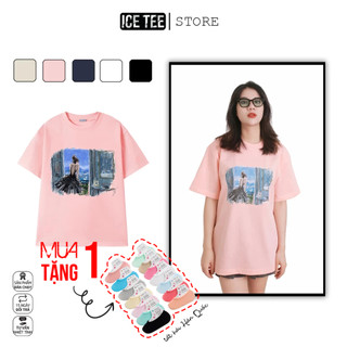 Áo Thun Nữ, Áo Phông Nam Nữ Unisex Tay Lỡ ICETEE Mã i18 Hình in Cute Chất Cotton Form Rộng Phong Cách Ulzzang
