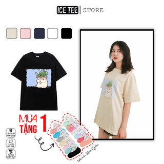 Áo thun ICETEE i03 Unisex Chất Cottton Co Giãn Thoáng Mát, Áo Phông Cổ Tròn Tay Lỡ Form Oversize Thời Trang Nam Nữ