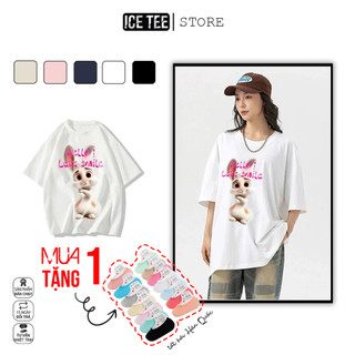 Áo Thun Nữ, Áo Phông Nam Nữ Unisex Tay Lỡ ICETEE Mã i52 Hình in Thỏ 3D Cute Chất Cotton Form Rộng Phong Cách Ulzzang