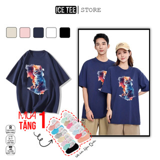 Áo Thun Nữ, Áo Phông Nam Nữ Unisex Tay Lỡ ICETEE Mã i47 Hình in Galaxy Cat Ngầu Chất Cotton Form Rộng Phong Cách Ulzzang