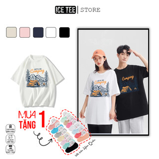 Áo Thun Nữ, Áo Phông Nam Nữ Unisex Tay Lỡ ICETEE Mã i41 Hình in Camping Cute Chất Cotton Form Rộng Phong Cách Ulzzang