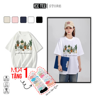 Áo Thun Nữ, Áo Phông Nam Nữ Unisex Tay Lỡ ICETEE Mã i37 Hình in Xương Rồng Chất Cute Cotton Form Rộng Phong Cách Ulzzang