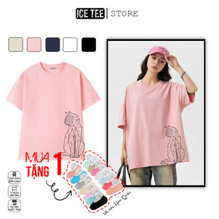 Áo Thun Nữ, Áo Phông Nam Nữ Unisex Tay Lỡ ICETEE Mã i45 Hình in Galaxy Cat Cute Chất Cotton Form Rộng Phong Cách Ulzzang
