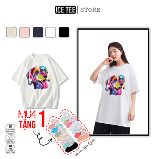 Áo Thun Nữ, Áo Phông Nam Nữ Unisex Tay Lỡ ICETEE Mã i32 Hình in Colordog Cute Chất Cotton Form Rộng Phong Cách Ulzzang
