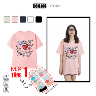 Áo Thun Nữ, Áo Phông Nam Nữ Unisex Tay Lỡ ICETEE Mã i17 Hình in Trái Tim Cute Chất Cotton Form Rộng Phong Cách Ulzzang