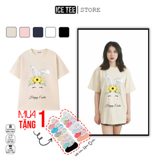 Áo Thun Nữ,Áo Phông Nam Nữ Unisex Tay Lỡ ICETEE Mã i11 Hình in Happy Eater Cute Chất Cotton Form Rộng Phong Cách Ulzzang
