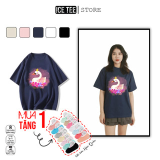 Áo Thun Nữ, Áo Phông Nam Nữ Unisex Tay Lỡ ICETEE Mã i29 Hình in Thiên Nga Cute Chất Cotton Form Rộng Phong Cách Ulzzang