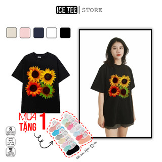 Áo Thun Nữ, Áo Phông Nam Nữ Unisex Tay Lỡ ICETEE Mã i28 Hình in Hoa hướng dương Chất Cotton Form Rộng Phong Cách Ulzzang