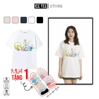 Áo Thun Nữ, Áo Phông Nam Nữ Unisex Tay Lỡ ICETEE Mã i12 Hình in hình Thỏ Cute Chất Cotton Form Rộng Phong Cách Ulzzang