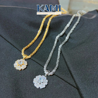 Dây chuyền xoắn hoa mai 3ly kèm mặt hoa 5 cánh baguet nhân tạo Kami trang sức sỉ