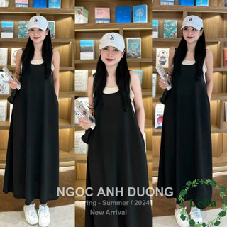 Váy bầu dáng suông đầm bầu ngắn tay sát nách phối màu siêu xinh