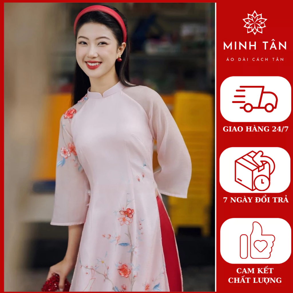 Áo dài cách tân thiết kế chất liệu tơ óng đính kết cao cấp - Shop áo dài Minh Tân - MT10