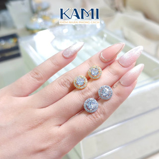 Bông tai nụ tròn hột chủ 7ly gắn đá cz nhân tạo siêu sáng Kami trang sức cao cấp