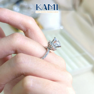 Nhẫn nữ hột cao gắn đá cz nhân tạo siêu sáng xi bạch kim Kami N27