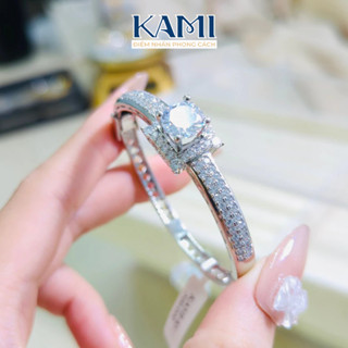 Vòng tay xi bạch kim gắn đá cz nhân tạo siêu sáng hoạ tiết hình vuông Kami trang sức cao cấp