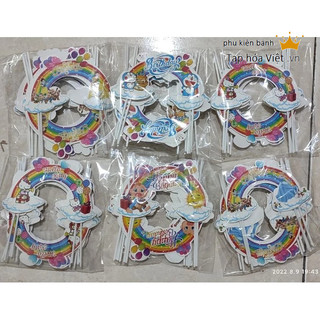 Túi 10 topper cầu vồng cắm bánh sinh nhật cao 18Cm, trang trí bánh sinh nhật, hình cắm cầu vồng