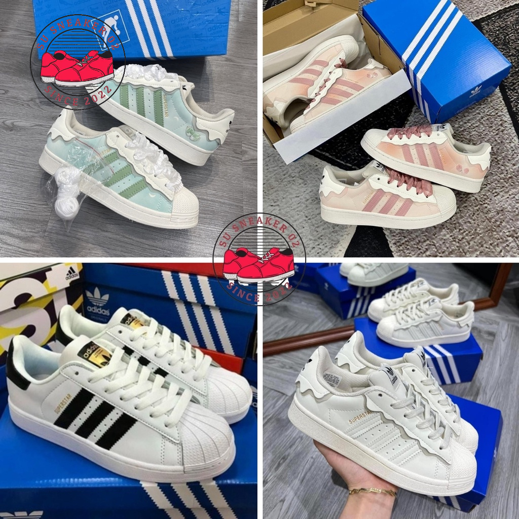 Giày Adidas Superstar, Giày thể thao Das mới sò trắng, xanh, hồng, bản mới Full Box Bill