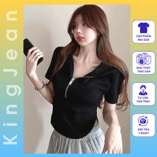 Áo Thun Nữ Croptop Tay Ngắn Có Nón Cổ Khoá Kéo Chất Borip 100% Cotton Co Giãn Mềm Mịn Mát Bigsize từ 55-90kg AT105
