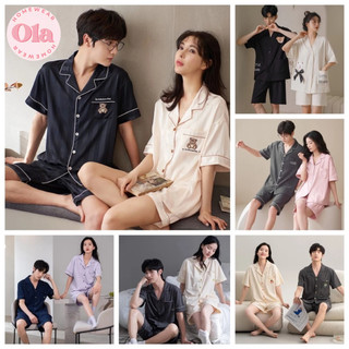Đồ ngủ đôi pijama lụa cao cấp cộc tay đồ mặc nhà pyjama nam nữ đồ bộ lụa mát thời trang quà tặng cặp đôi couple