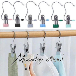 Móc kèm kẹp treo quần áo, móc phơi đồ đa năng đầu nhựa bằng thép không gỉ P0656