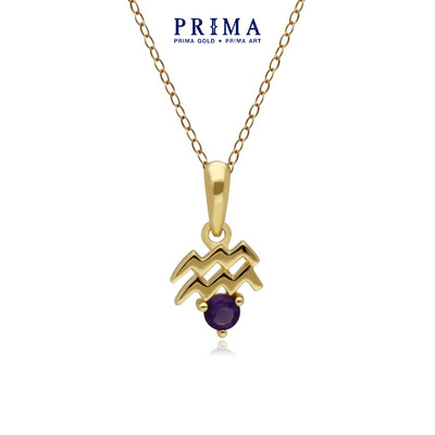PRIMA Mặt dây chuyền  9K đính đá Amethyst - Cung Bảo Bình - BST Zodiac - 135P2005