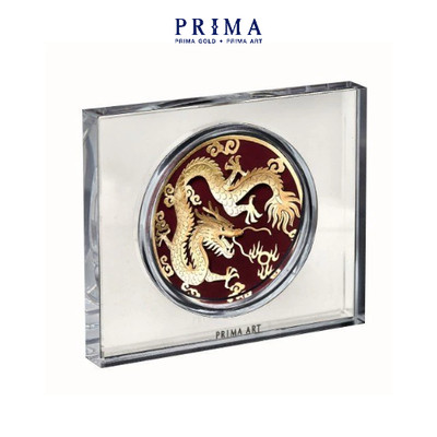 Quà Tặng Mỹ Nghệ Phủ Vàng 24K ( Chặn Giấy) PRIMA ART - Rồng Vinh Hiển - Size 10x12cm - DGS-0029-01