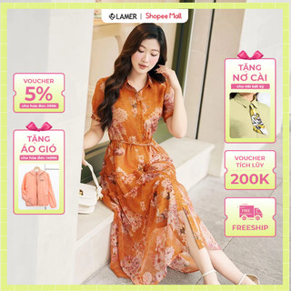 Đầm maxi cổ đưc tay bồng, nhún bèo 3 tầng LAMER L63M24H076