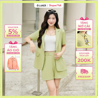Set Áo vest đờ mi cổ 2 ve phối Quần short ly súp LAMER O65D24H005, O64S24H003