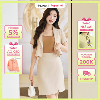 Set Áo Blazer Nữ Ngắn Tay Dáng Lửng, Chân Váy Chữ A Công Sở Gấu Xẻ LAMER O65D24H003 - O62F24H005