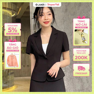 Áo vest nữ cổ 2 ve tay cộc, cơi túi LAMER O65B24Q003