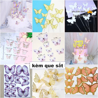 COMBO 10 SET BƯỚM GIẤY trang trí bánh sinh nhật (que sắt), bướm trang trí