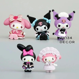 Bộ 5 mèo bông Melody trang trí bánh kem, mèo Melody, mèo Kuromi