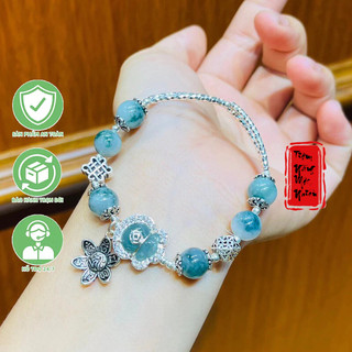 Vòng tay túi lam hoa bay mix cham bạc
