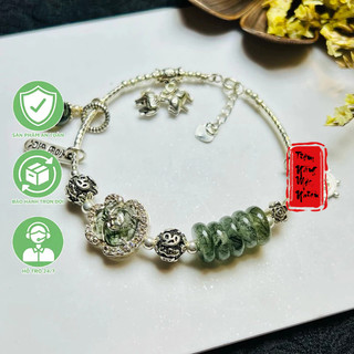 Vòng tay ngũ điếu mix túi tiền tóc xanh bọc bạc ☯ Mệnh hoả, mộc ☯ Bình An, Tài Lộc, May Mắn, Tình Duyên
