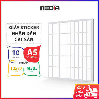 Giấy Decal A5 Media M305 (12x37) Xấp 10 Tờ, Giấy Dán Ghi Chú Sticker In Tem Nhãn Dán Decal Tomy A5