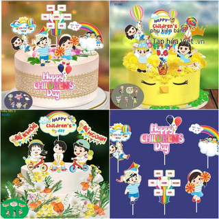 Set cắm giấy Tết thiếu nhi trang trí bánh kem, happy Children's Day