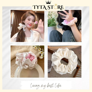 Scrunchies dây buộc tóc phối ren 2 lớp ngọt ngào dễ thương