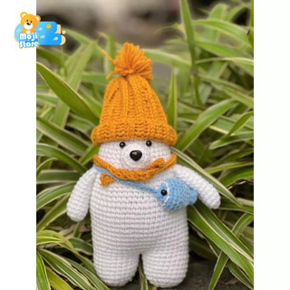 (Sẵn) Gấu Móc Len handmade bé gấu đeo túi cá, móc khóa dễ thương, quà tặng thủ công dành cho bạn bè Moji Store