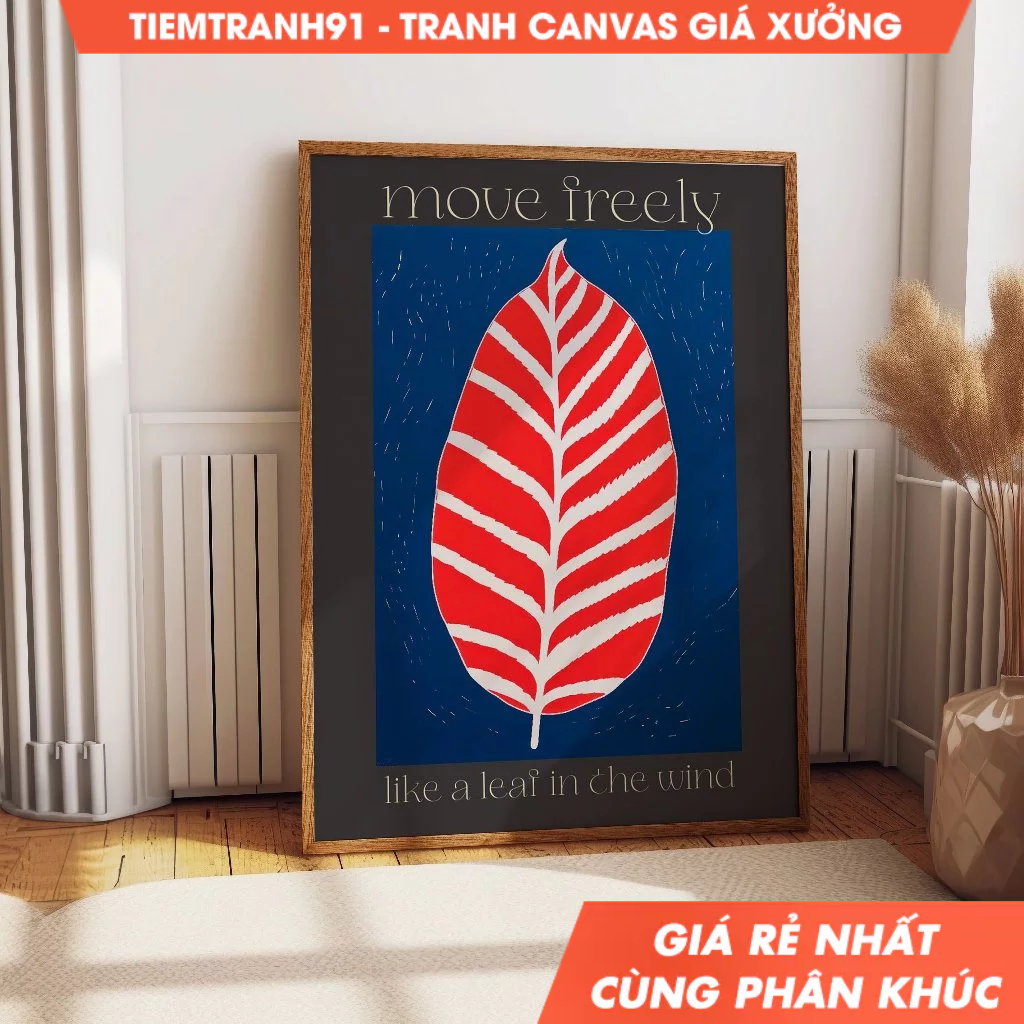 Tranh treo tường, Blue Red Leaf Inspirational - Positive Motivational Decor - 'Move Freely Like a Le
