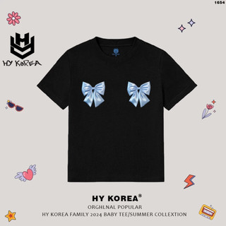 Baby Tee HY KOREA 2 Nơ Xanh cute 1654 Chất vải cotton cổ rộng