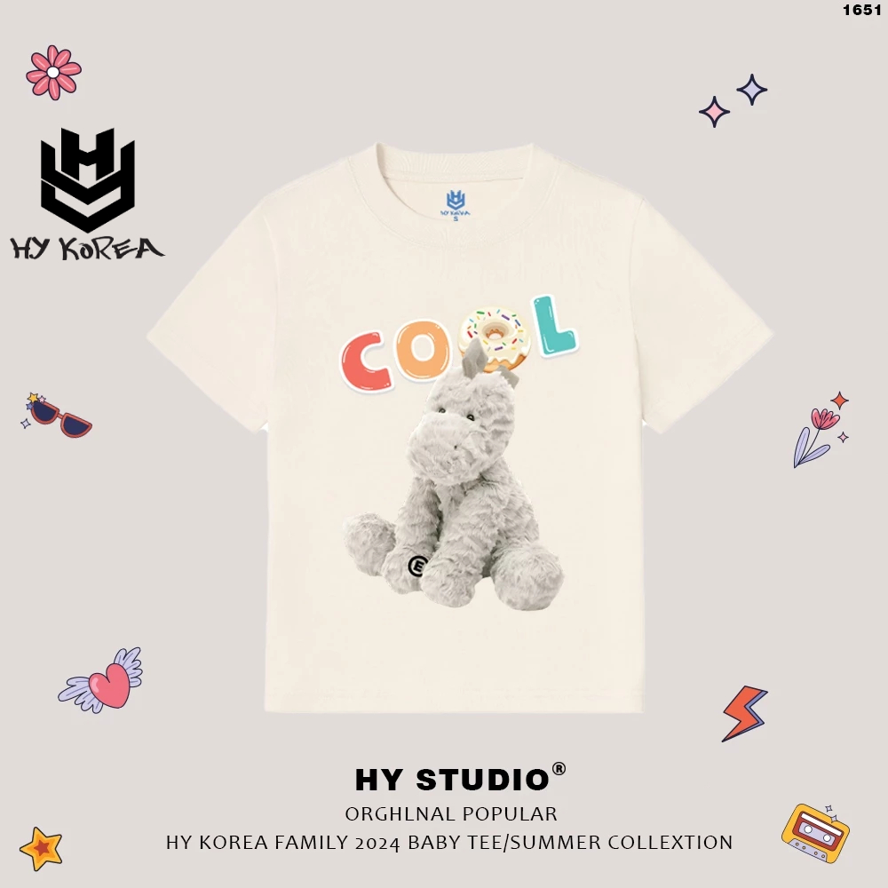 Áo baby tee HY KOREA Dog COOL 1651 vải cotton cổ tròn in graphic