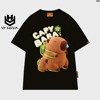 Áo thun Capybara HY KOREA in hình Capybara Balo Rùa 1650 tay lỡ cotton 75 form rộng dễ thương