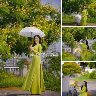 Áo dài trơn màu xanh cốm 2 tà - áo dài đan linh