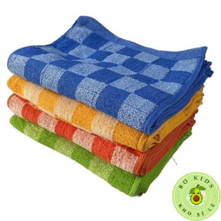 Khăn mặt bông giá rẻ 28x44cm 100% sợi cotton mềm đẹp, khăn kẻ sọc ô vuông nhiều màu