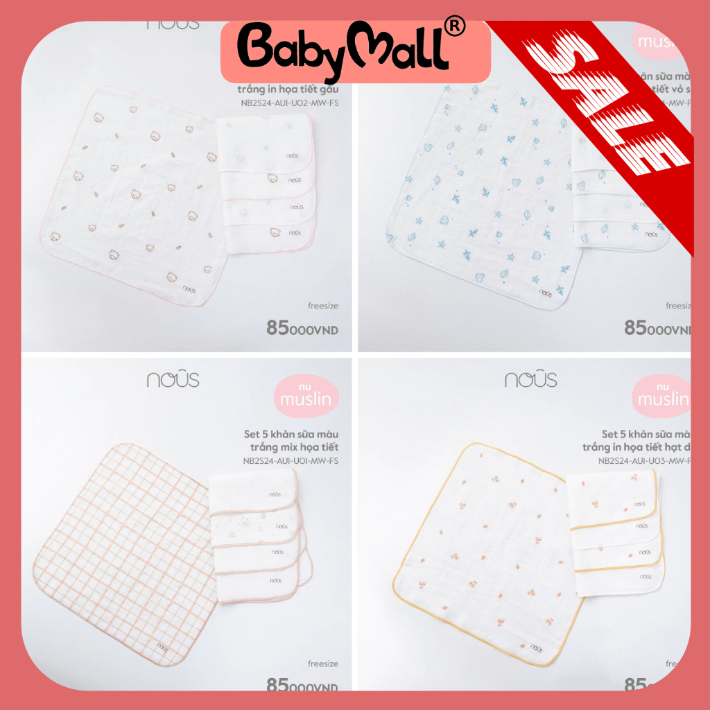 Set 5 khăn sữa xô Nous dành cho bé - NU004