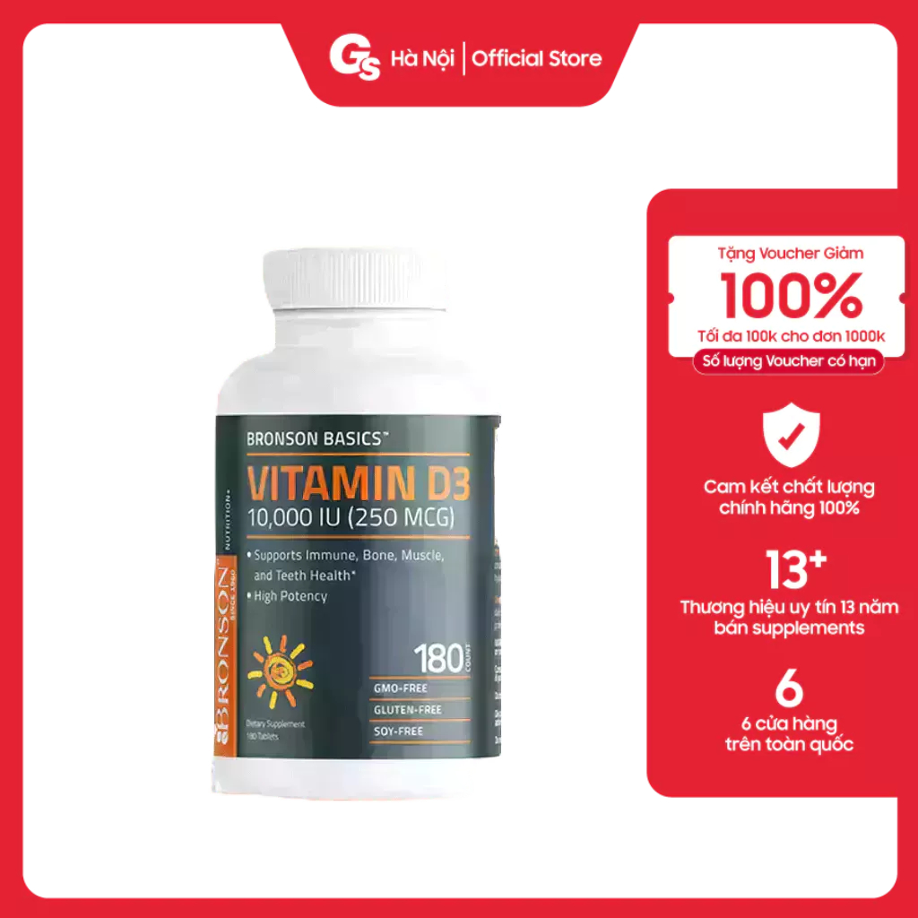 Viên uống Bronson Vitamin D3 10,000 IU (250mcg) nhập khẩu Mỹ - Gymstore giúp tăng cường sức khỏe