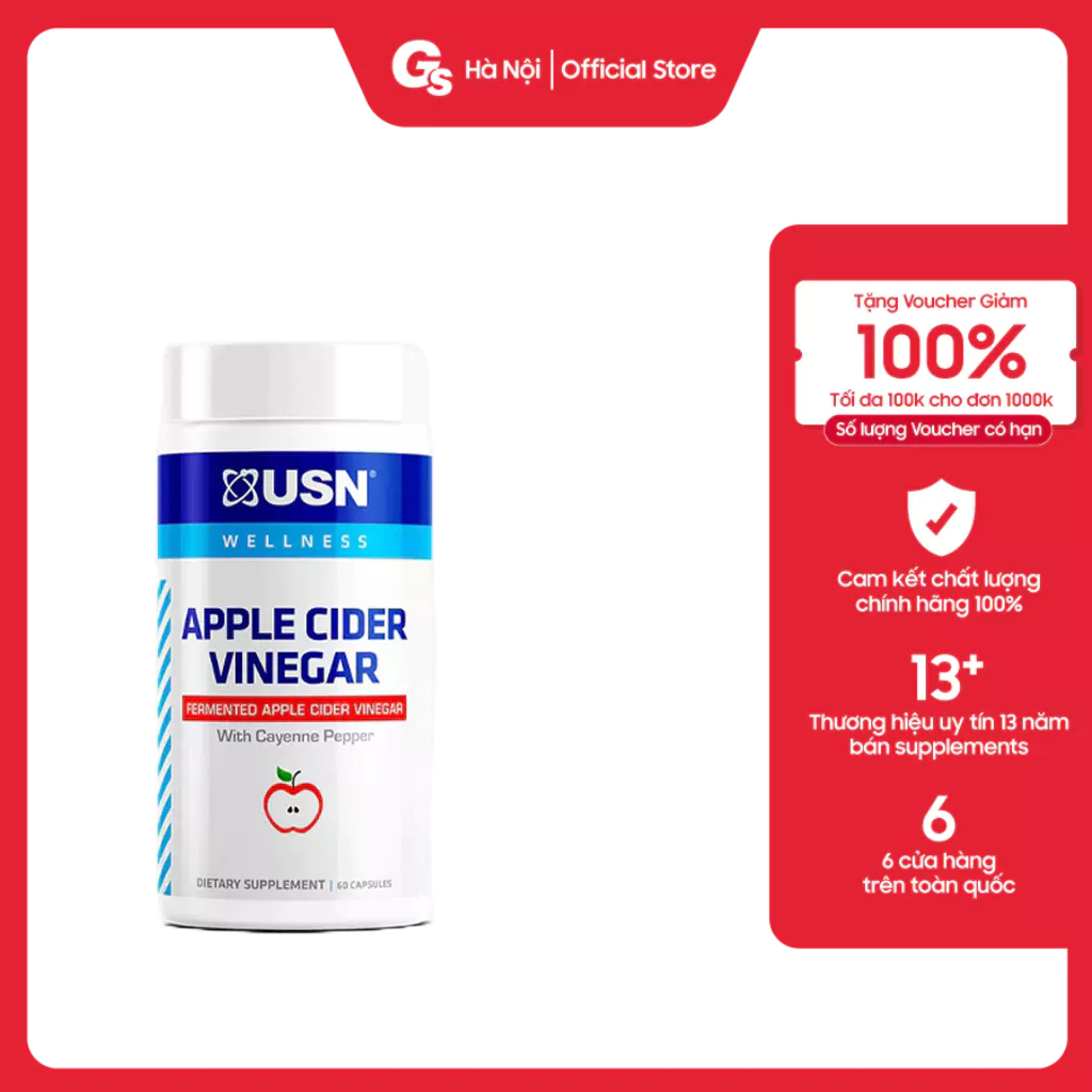 Viên uống giấm táo hữu cơ USN Vibrance Apple Cider Vinegar with Cayenne Pepper, 60 (viên) nhập khẩu Anh - Gymstore