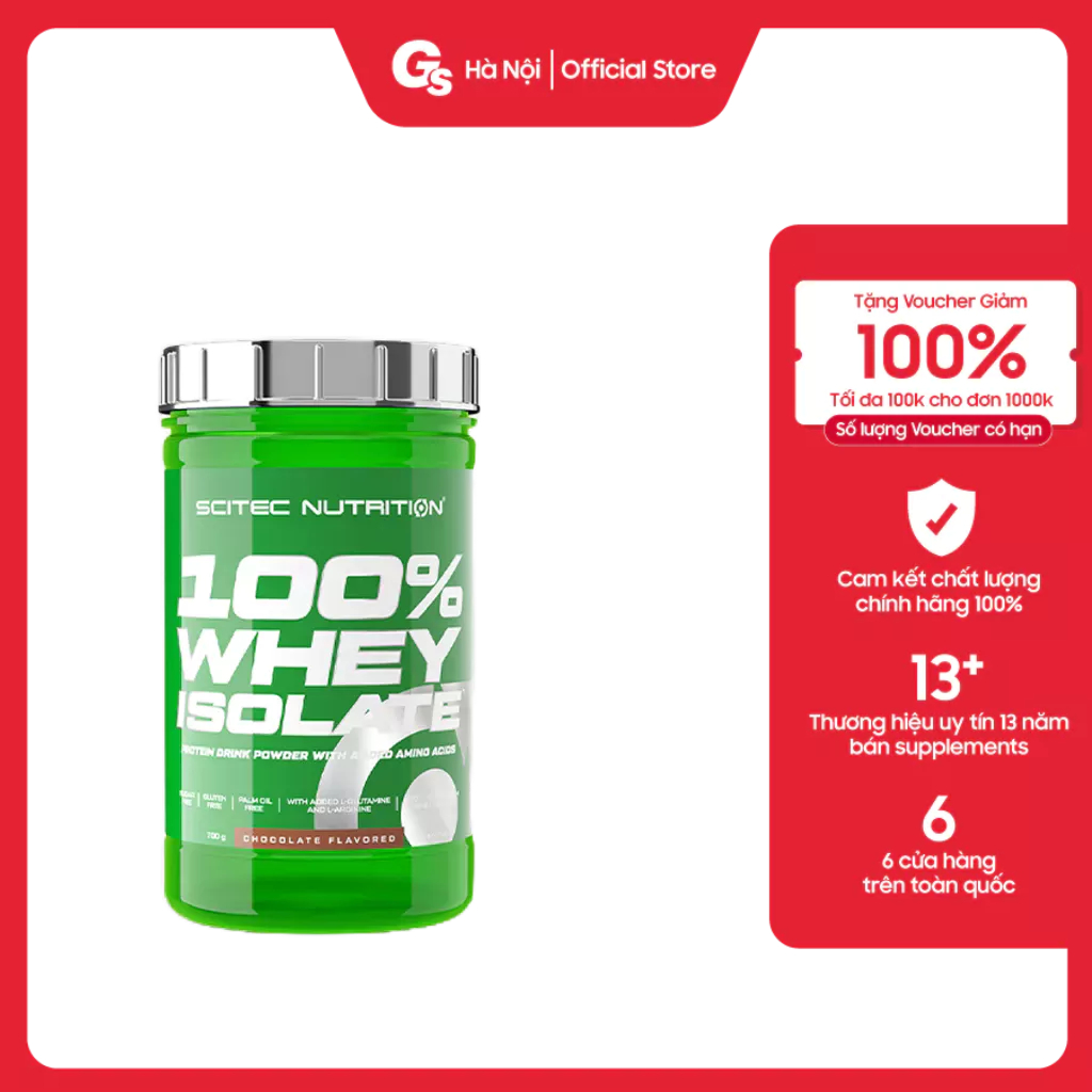 Sữa tăng cơ Scitec Nutrition 100% Whey Isolate, 700 Gams (28 Servings) nhập khẩu Hungary, phát triển cơ bắp tối đa