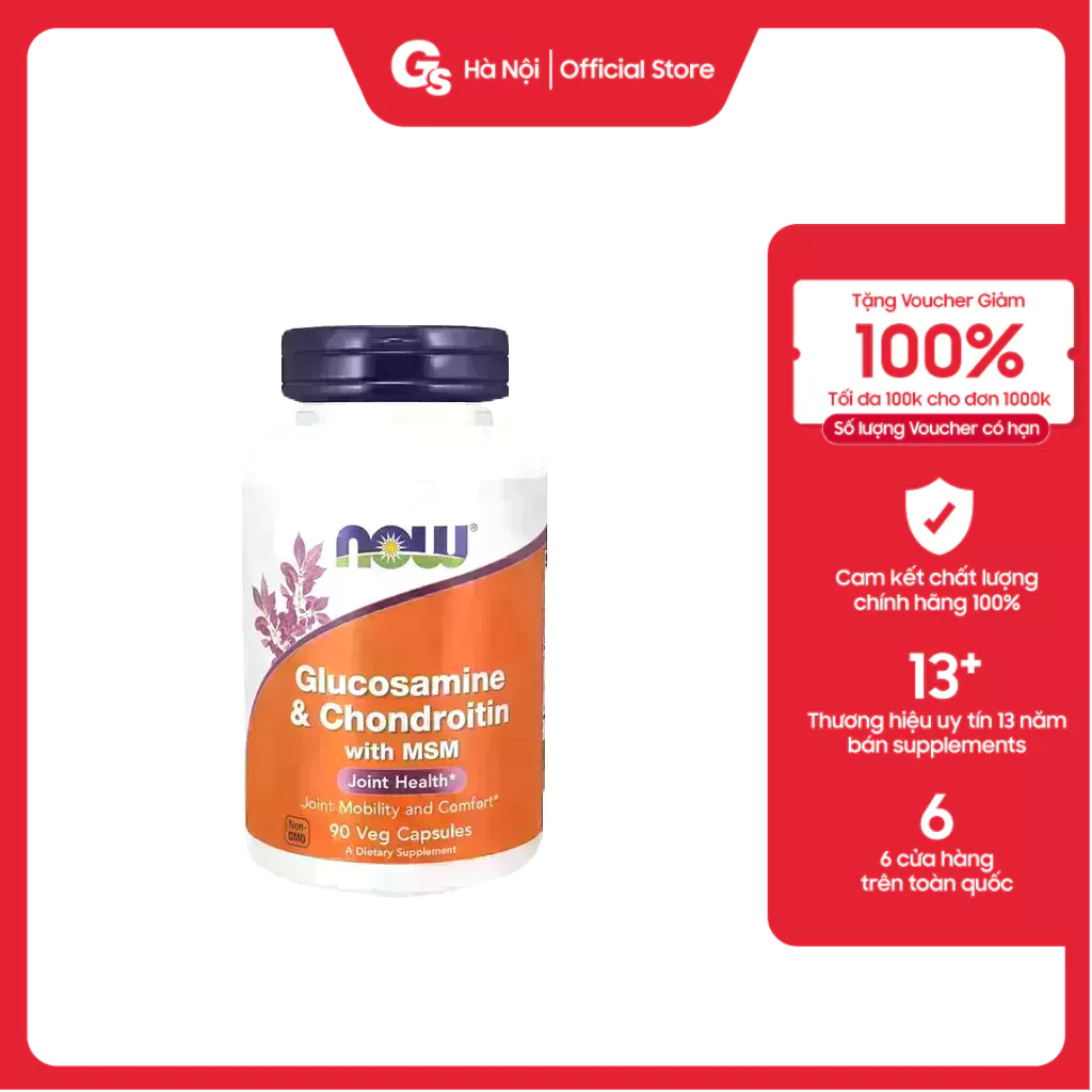 Viên uống NOW Glucosamine & Chondroitin with MSM nhập khẩu Mỹ - Gymstore hỗ trợ phục hồi xương khớp
